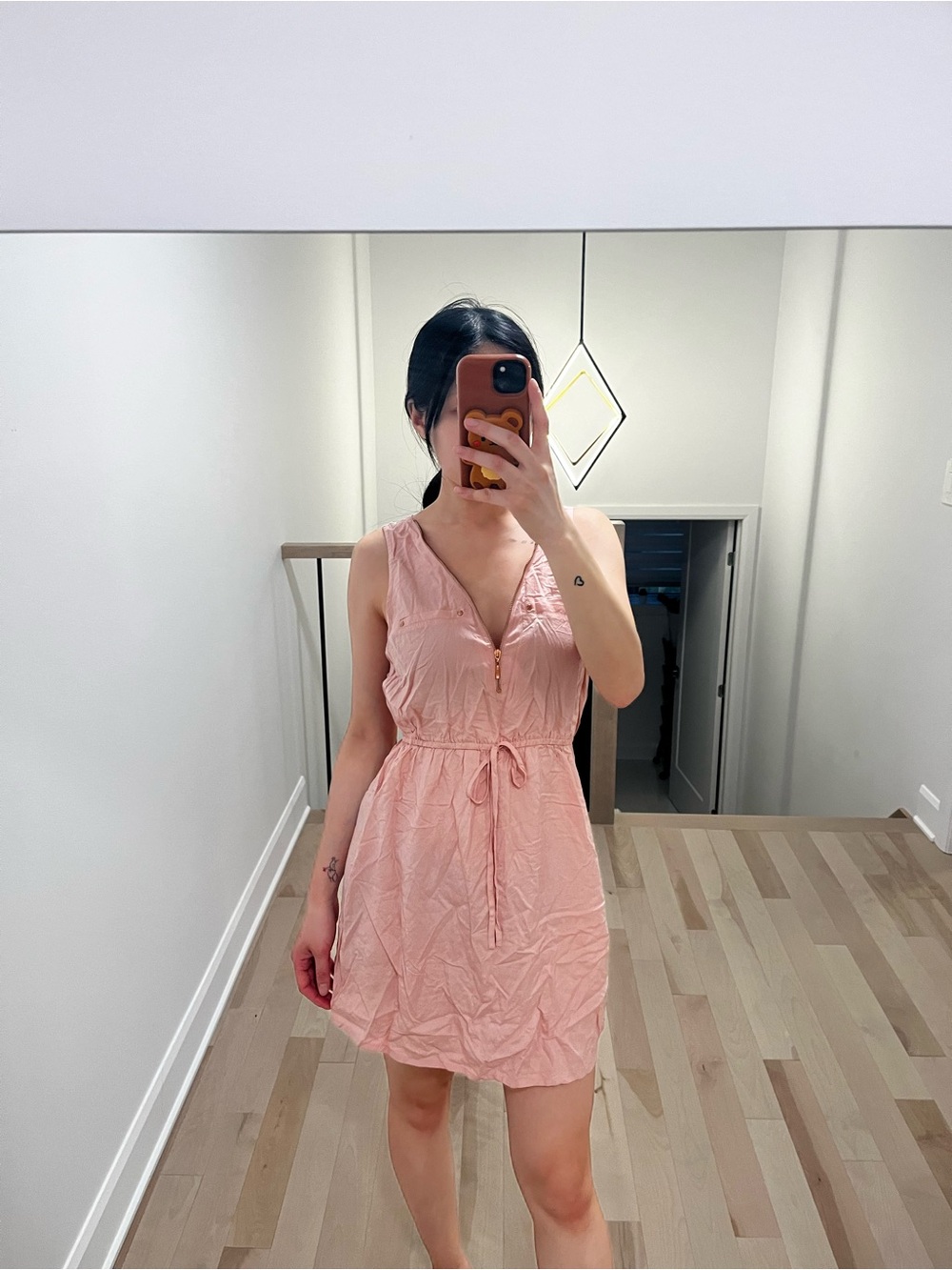 Guess Blush Pink V-Neck Tie-Waist Mini Dress